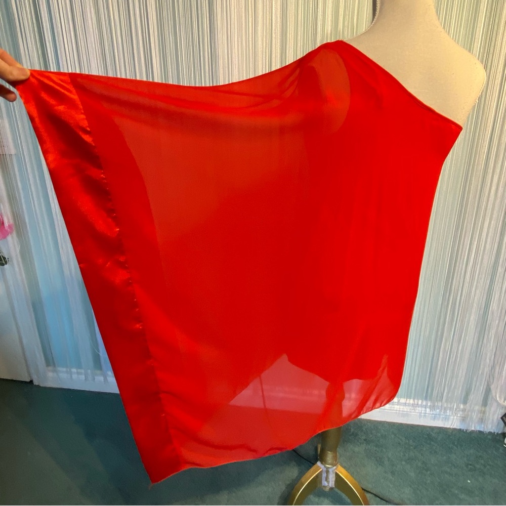 Red One Shoulder Sheer Drape Top - Picture 9 of 17